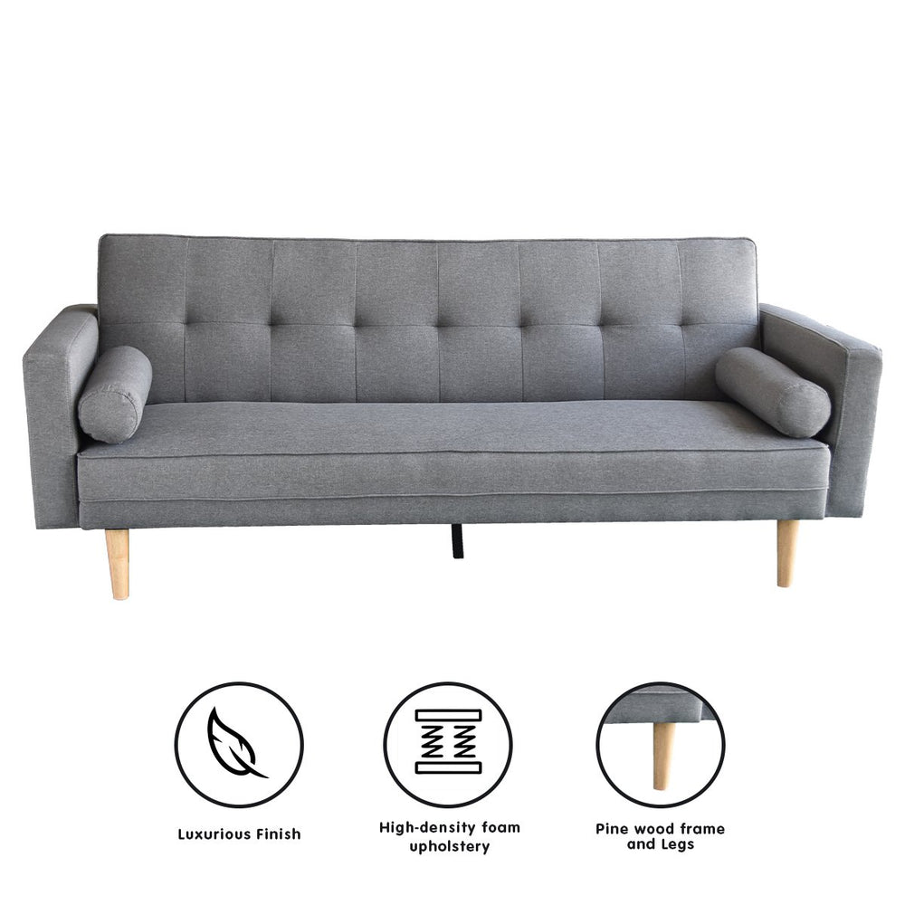 Sarantino Aria 3-Seater Linen Sofa Bed with Bolsters - Light Grey