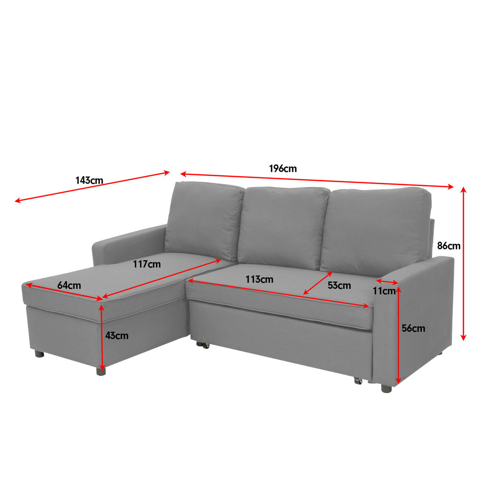 Sarantino Rochelle Pull-out Sofa Bed with Reversible Chaise - Light Grey