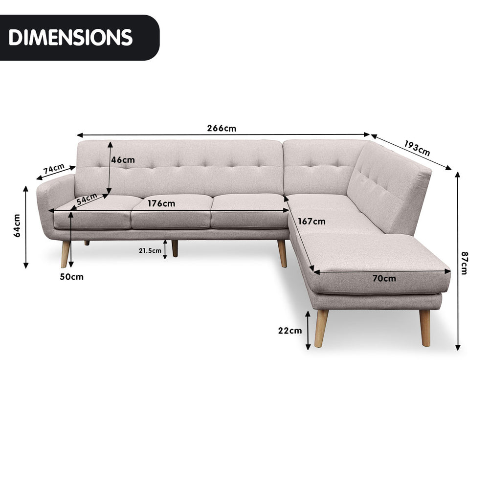 Sarantino Juliet 6-Seater Corner Sofa with Right Chaise - Light Grey