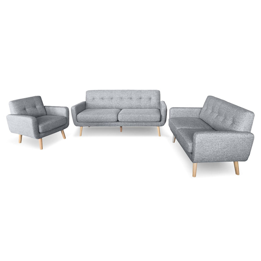 Sarantino Oslo 3-Piece Tufted Sofa Set - Light Grey