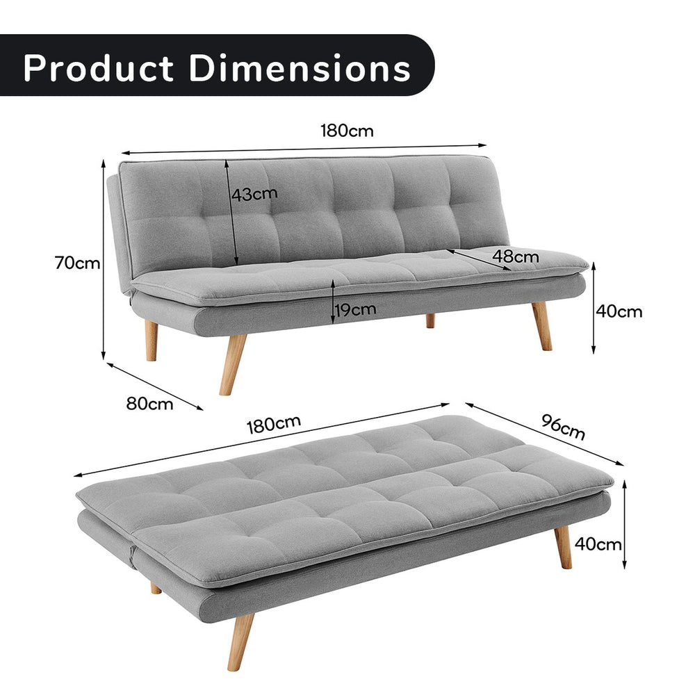 Sarantino Cloud Sofa Bed with Splayed Legs - Light Grey