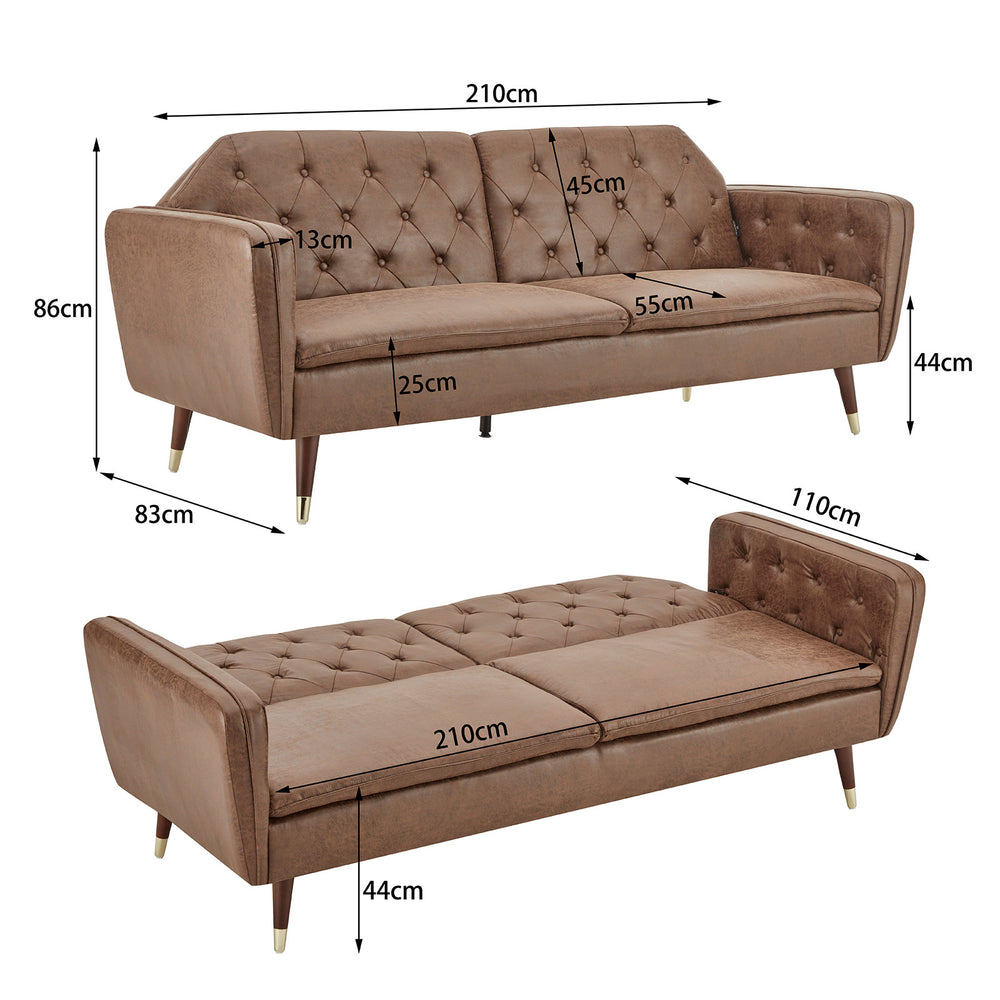 Sarantino Beatrice Button-Tufted Faux Velvet Sofa Bed - Brown