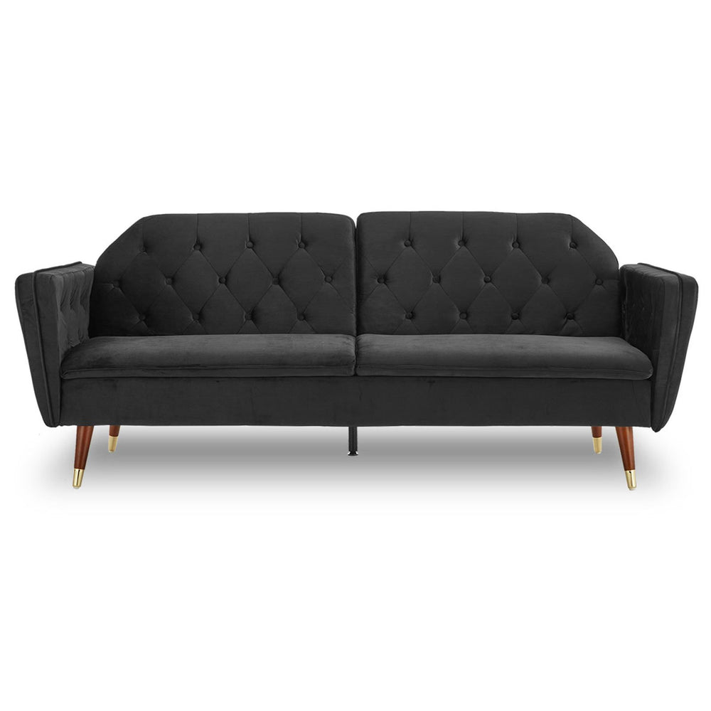 Sarantino Beatrice Button-Tufted Faux Velvet Sofa Bed - Black