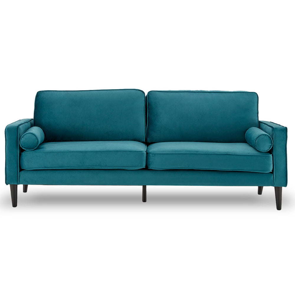 Sarantino Chloe Faux Velvet Sofa Bed with Bolsters - Blue