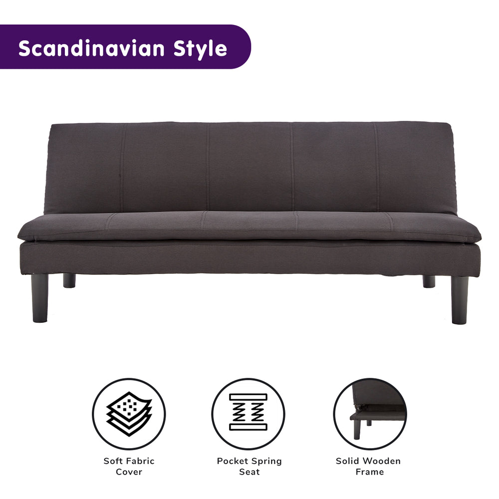 Sarantino Selena 3-Seater Fabric Sofa Bed - Black