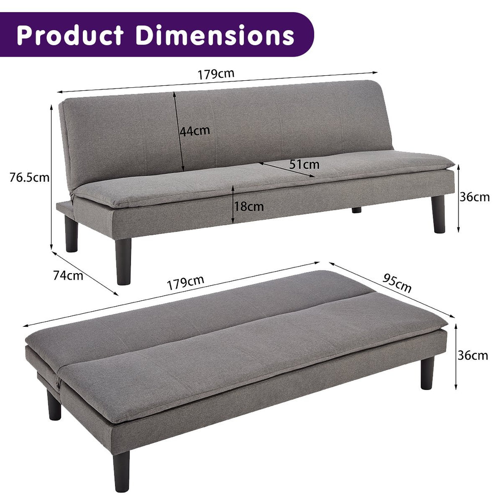 Sarantino Selena 3-Seater Fabric Sofa Bed - Dark Grey