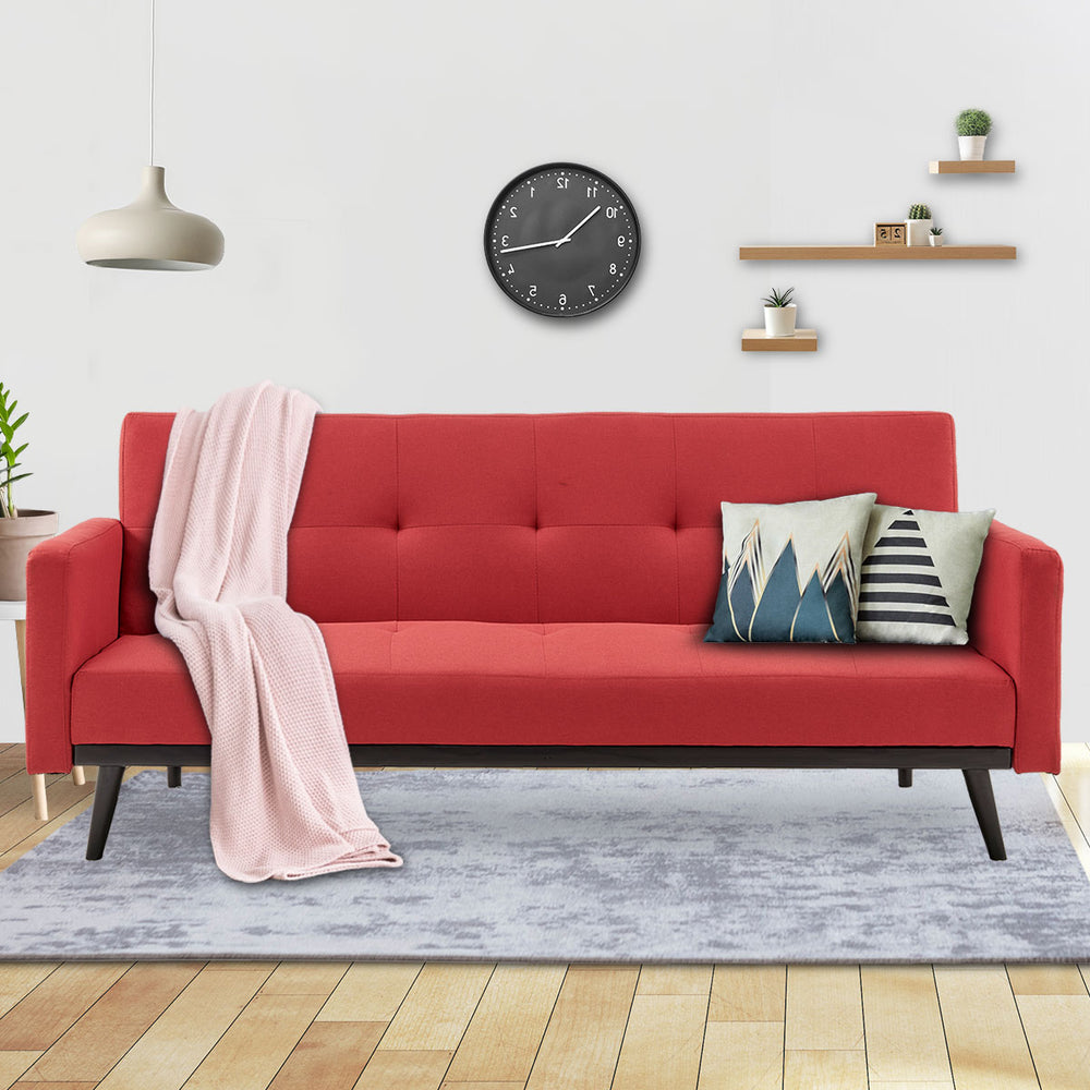 Sarantino Olivia 3-Seater Linen Sofa Bed - Red