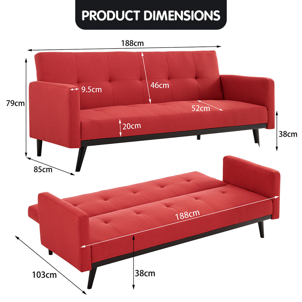 Sarantino Olivia 3-Seater Linen Sofa Bed - Red