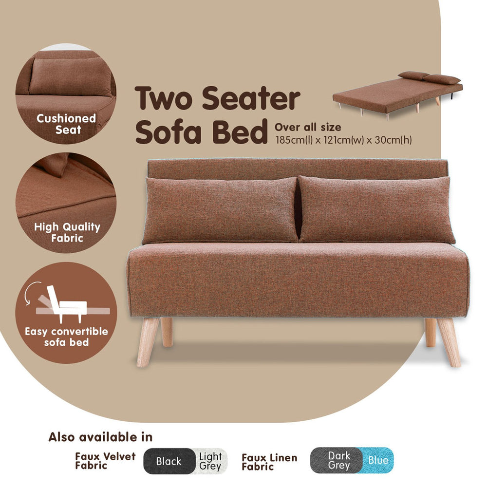 Sarantino Sofia Faux Linen Loveseat Sofa Bed - Brown