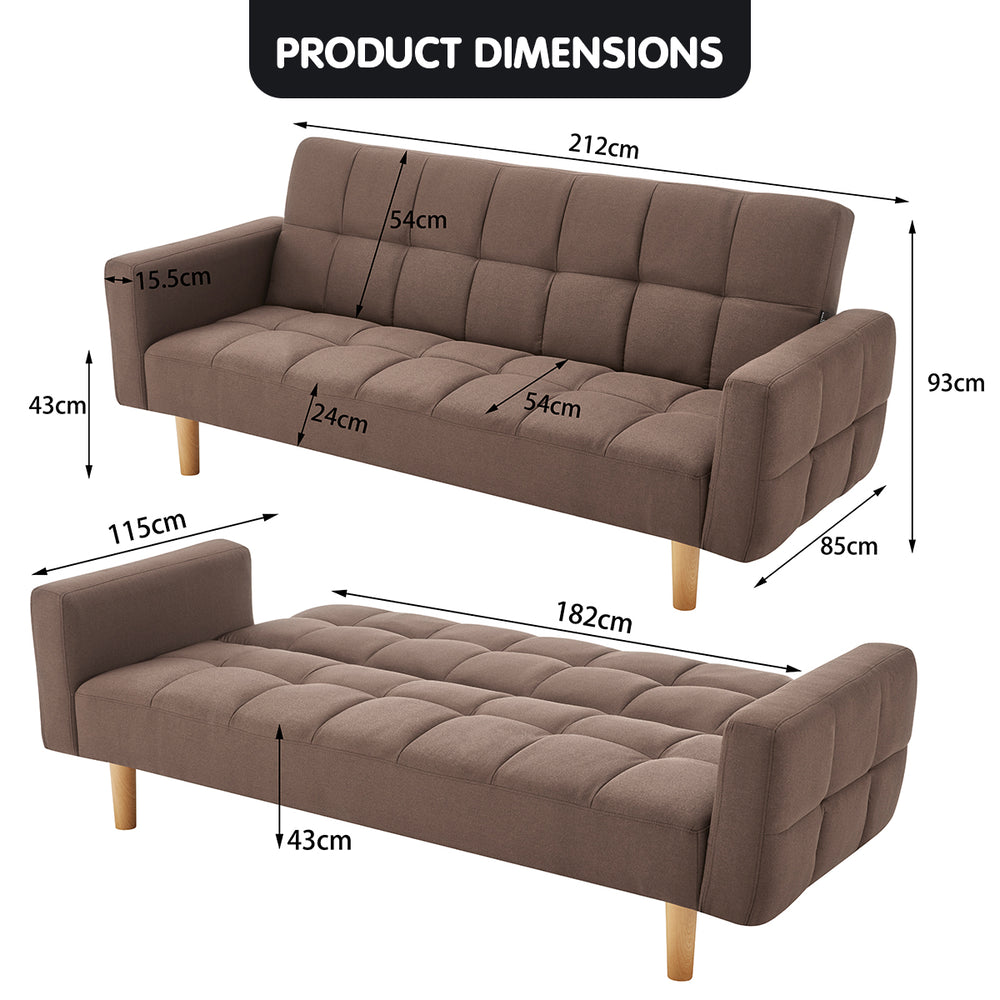 Sarantino Vienna 3-Seater Fabric Sofa Bed - Brown