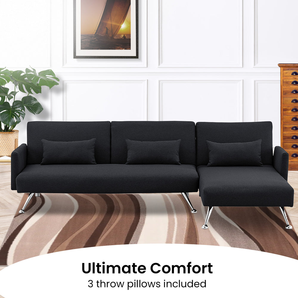 Sarantino Mia 3-Seater Corner Sofa Bed with Chaise Lounge  - Black