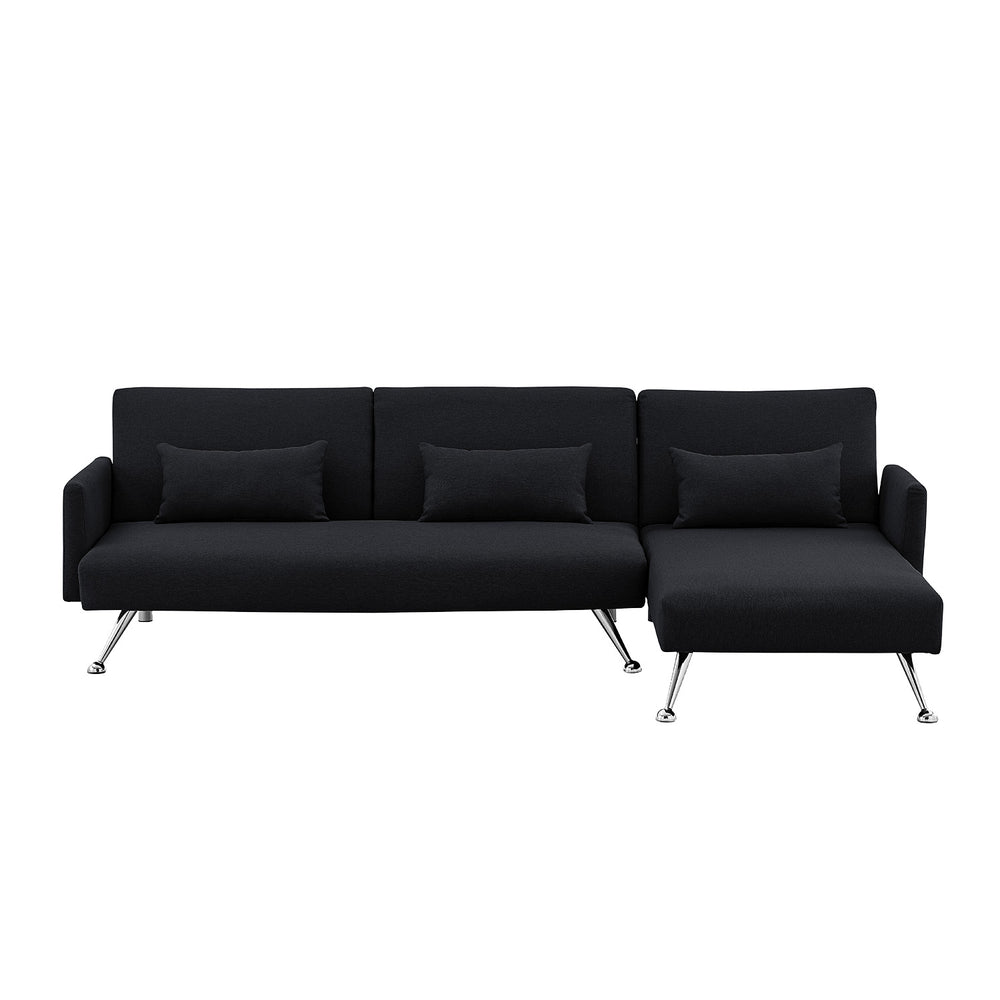 Sarantino Mia 3-Seater Corner Sofa Bed with Chaise Lounge  - Black