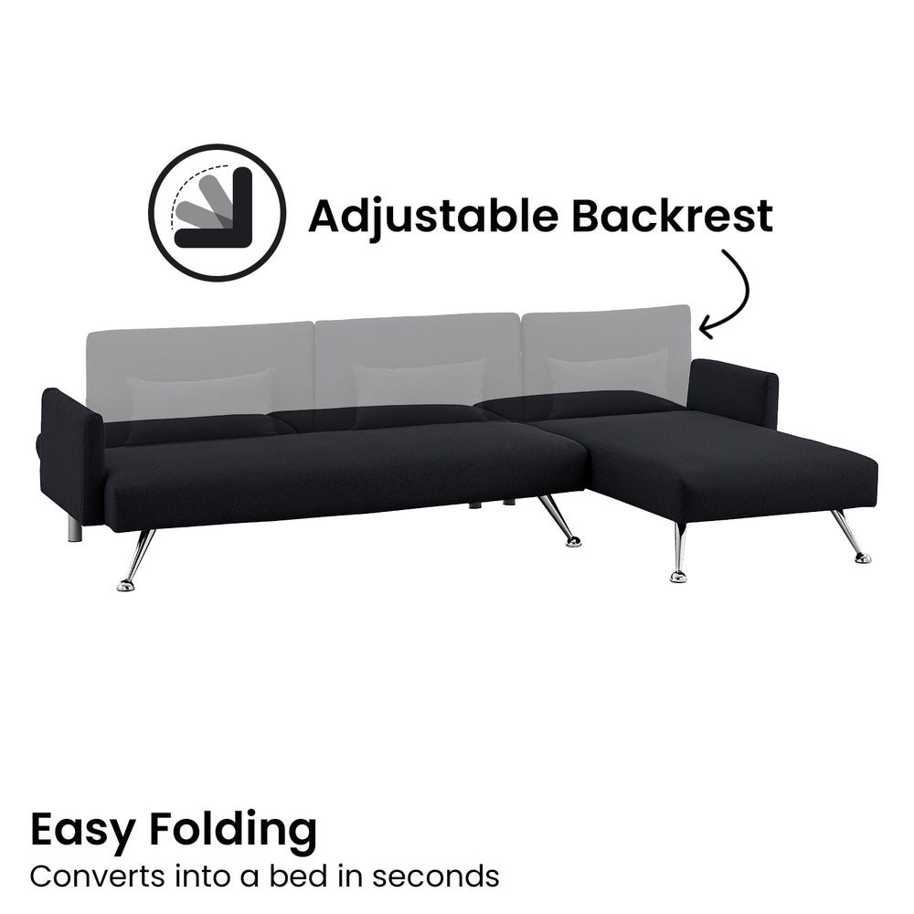 Sarantino Mia 3-Seater Corner Sofa Bed with Chaise Lounge  - Black