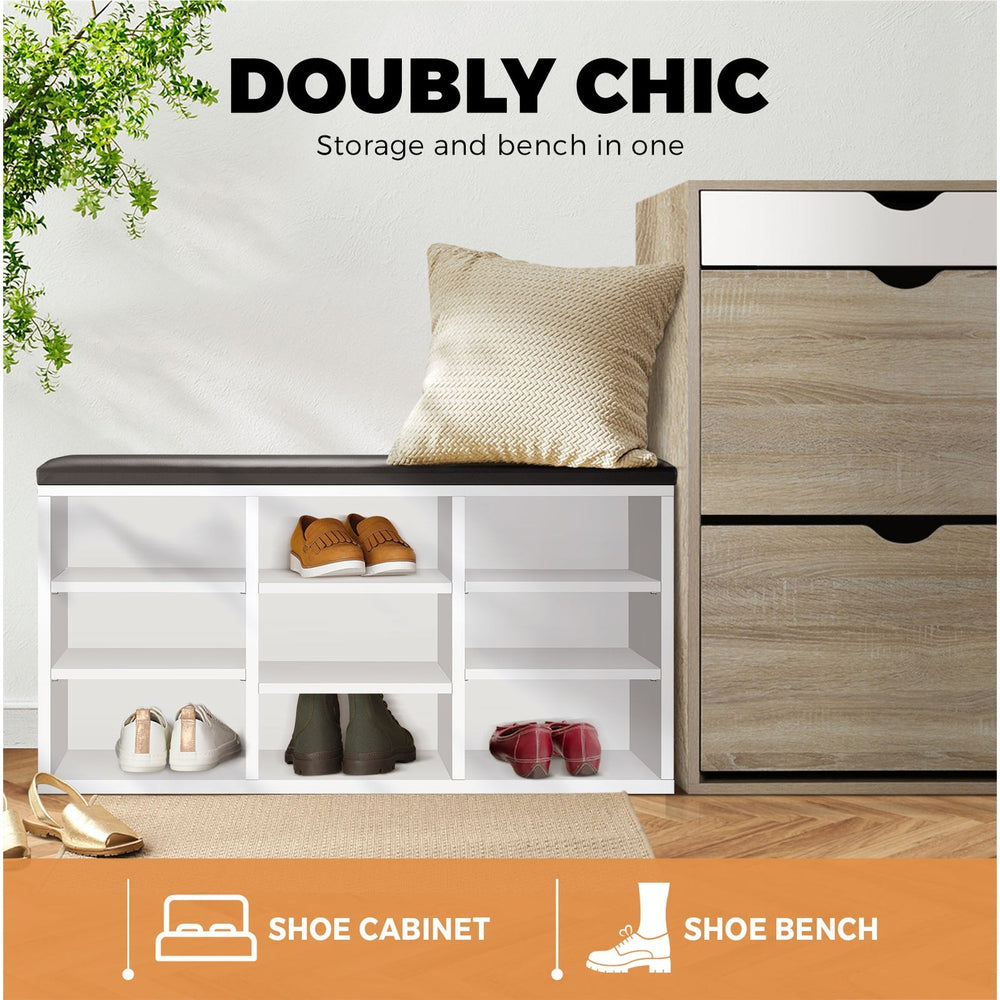 Oikiture Shoe Cabinet Bench Organiser Shoe Rack Storage Padded Seat Wooden Shelf