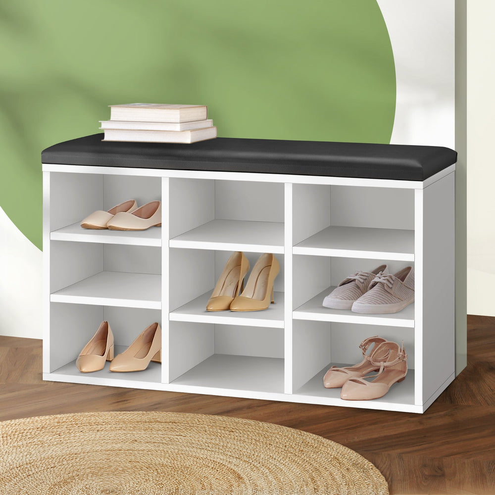 Oikiture Shoe Cabinet Bench Organiser Shoe Rack Storage Padded Seat Wooden Shelf
