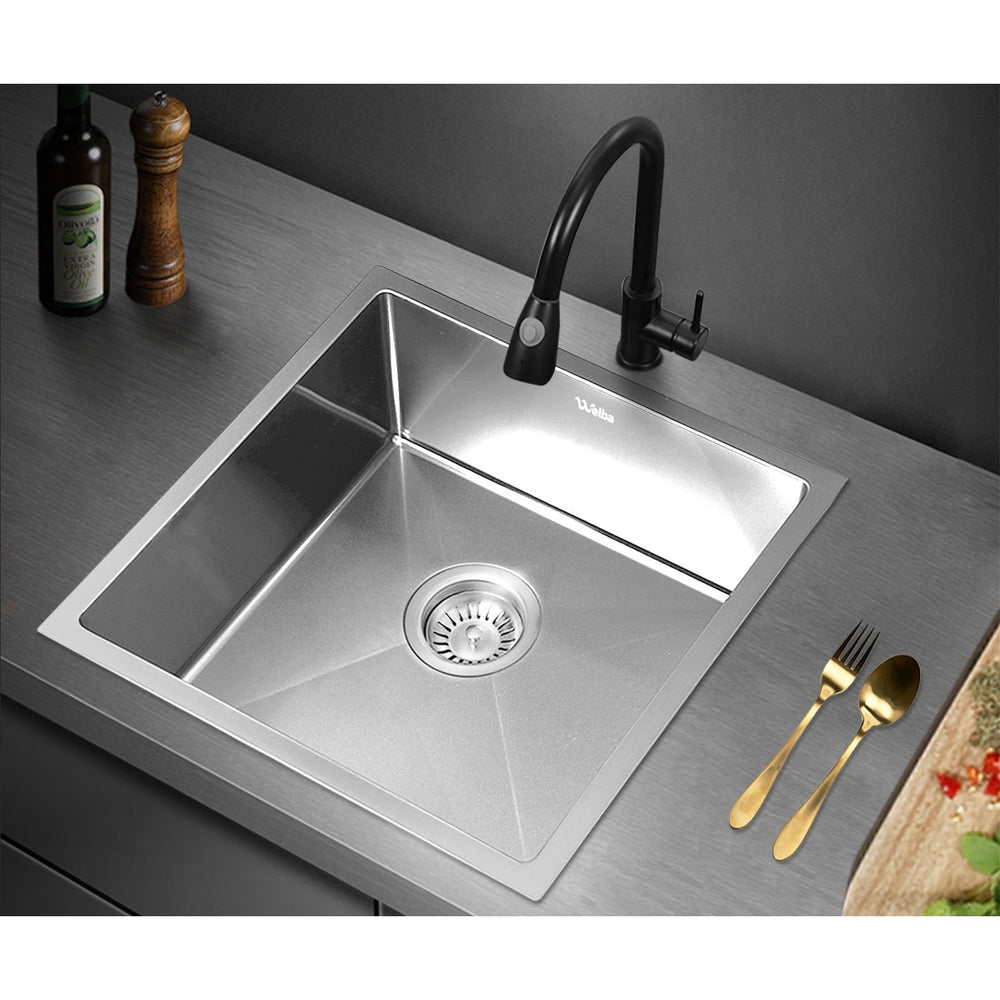 Welba Kitchen Sink Stainless Steel Bathroom Laundry Basin Single Silver 44X44CM