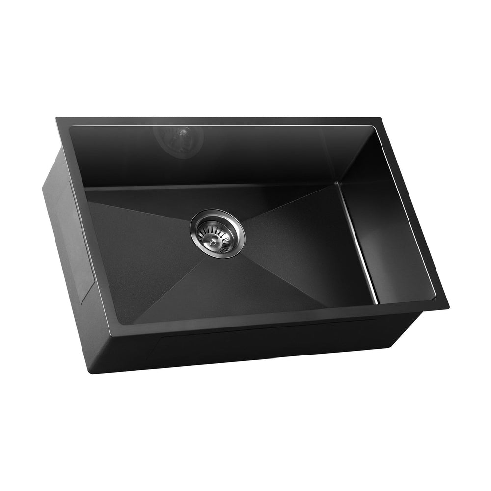 Welba Kitchen Sink Stainless Steel Bathroom Laundry Basin Single Black 70X45CM