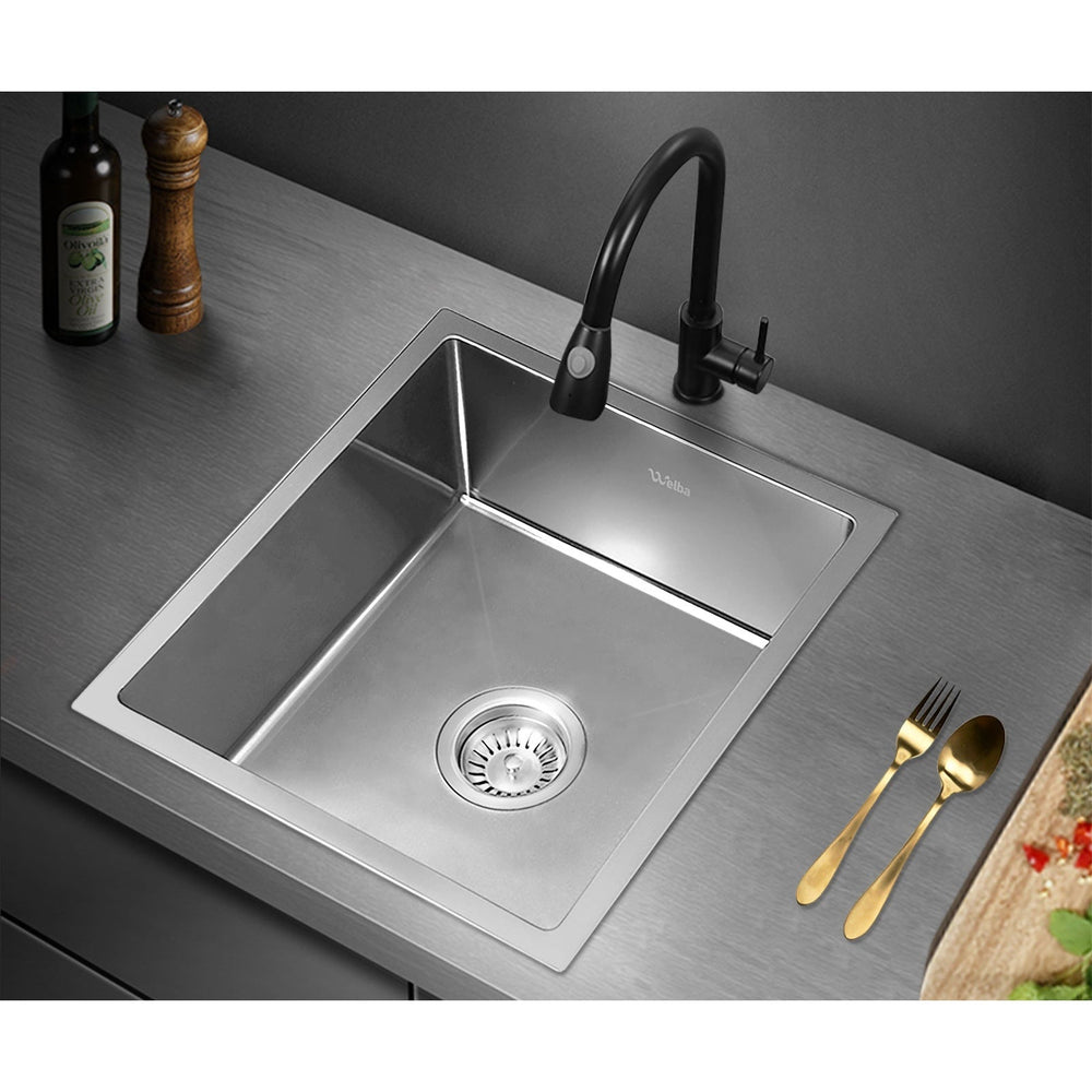 Welba Kitchen Sink 38X44CM Stainless Steel Single Bowl Basin With Waste Silver