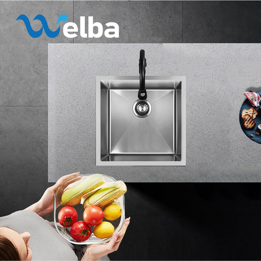 Welba Kitchen Sink 44X44CM Stainless Steel Single Bowl Basin With Waste Silver