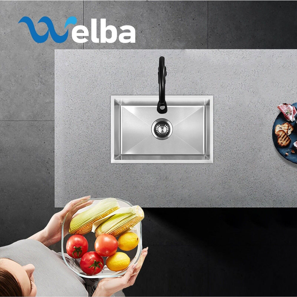 Welba Kitchen Sink 45X30CM Stainless Steel Single Bowl Basin With Waste Silver