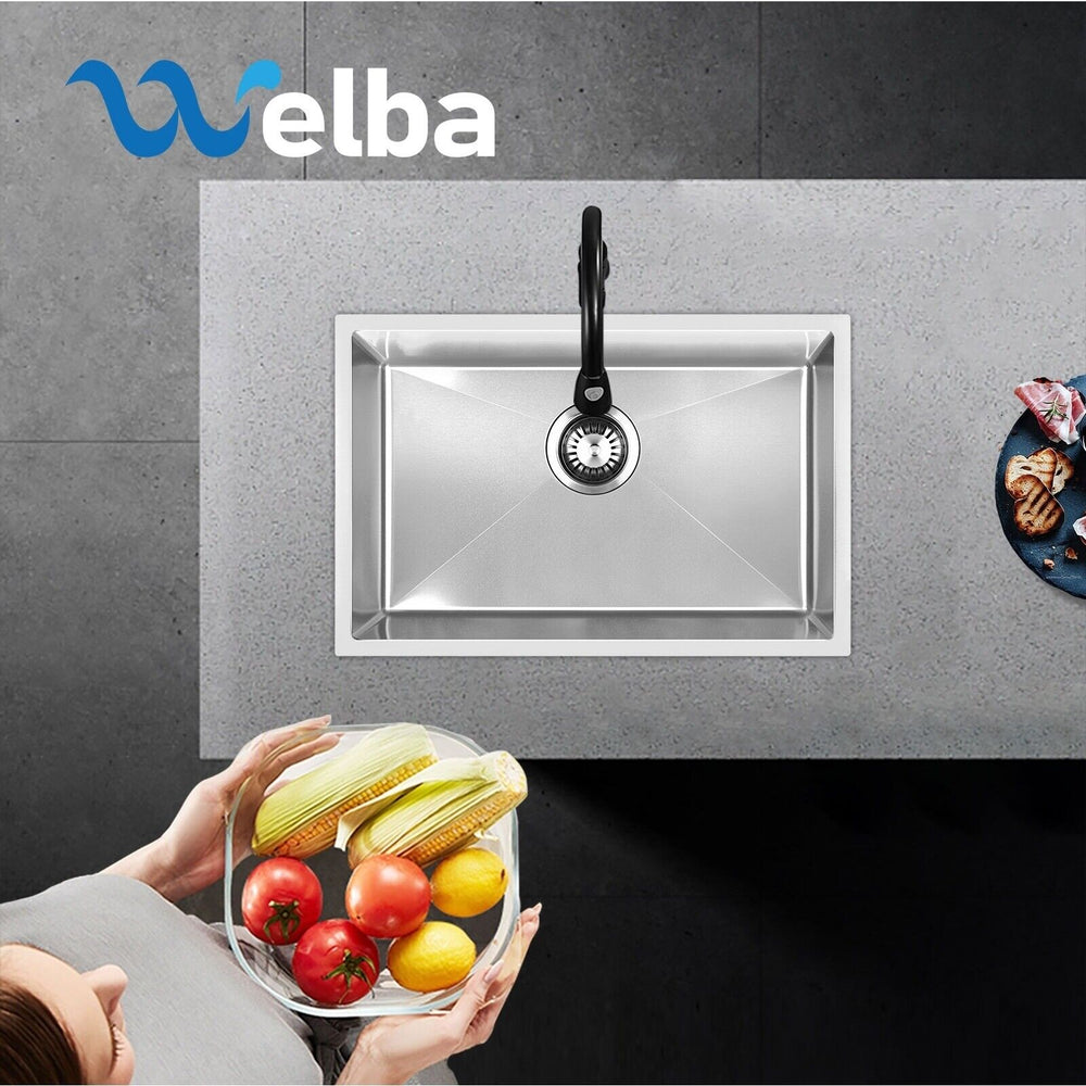 Welba Kitchen Sink 60X45CM Stainless Steel Single Bowl Basin With Waste Silver