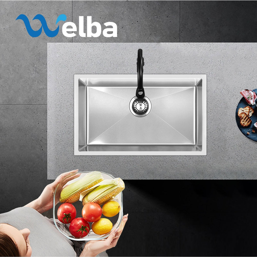Welba Kitchen Sink 70X45CM Stainless Steel Single Bowl Basin With Waste Silver