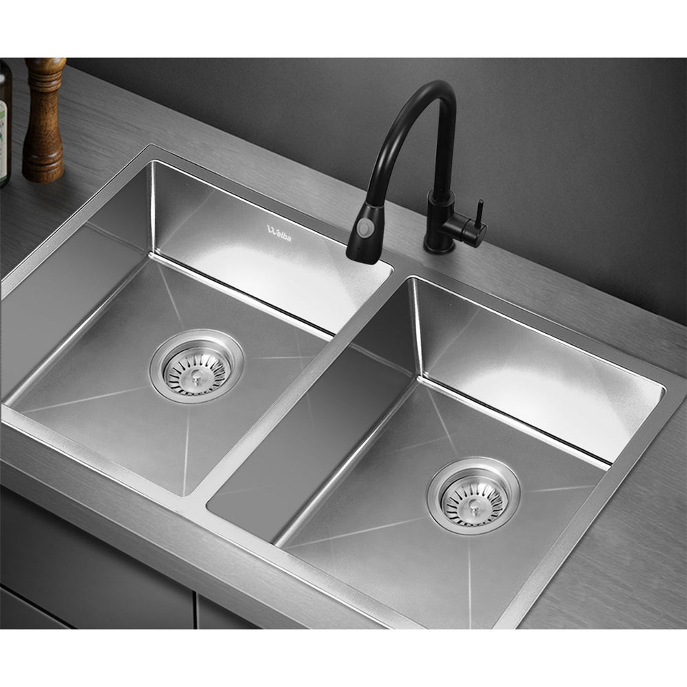 Welba Kitchen Sink Stainless Steel Basin Double Under/Top/Flush Mount 76X44CM
