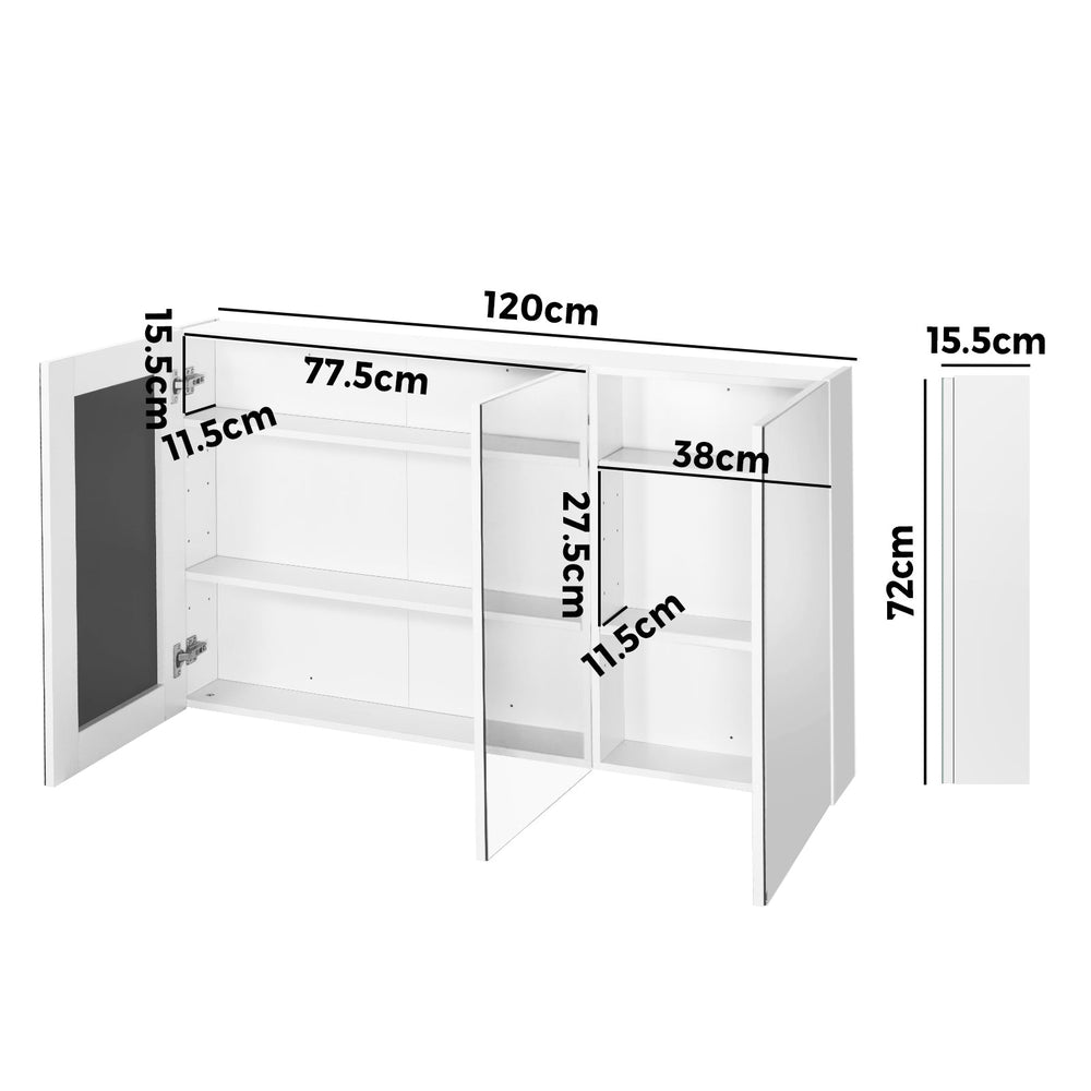 Welba Bathroom Mirror Cabinet Vanity Medicine Wall Shaving Storage 1200mmx720mm