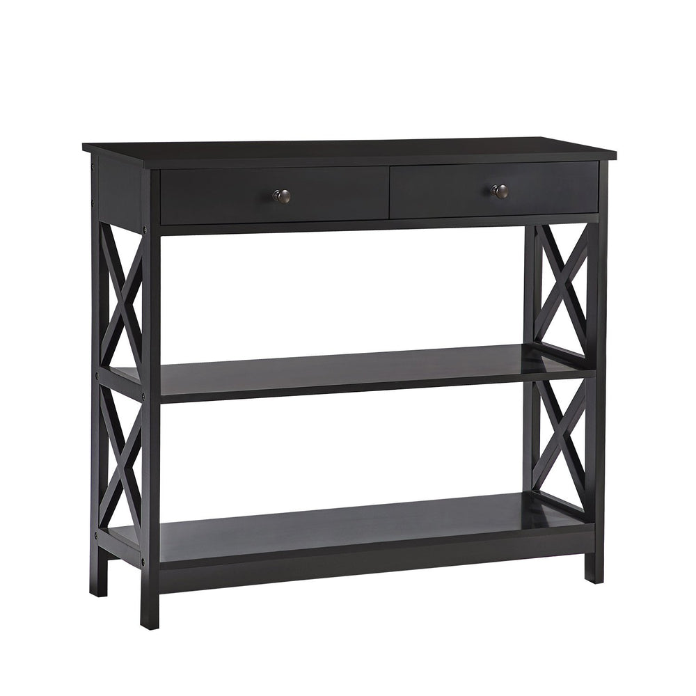 Sarantino Eloise 3-Tier Cross Console Table in Black