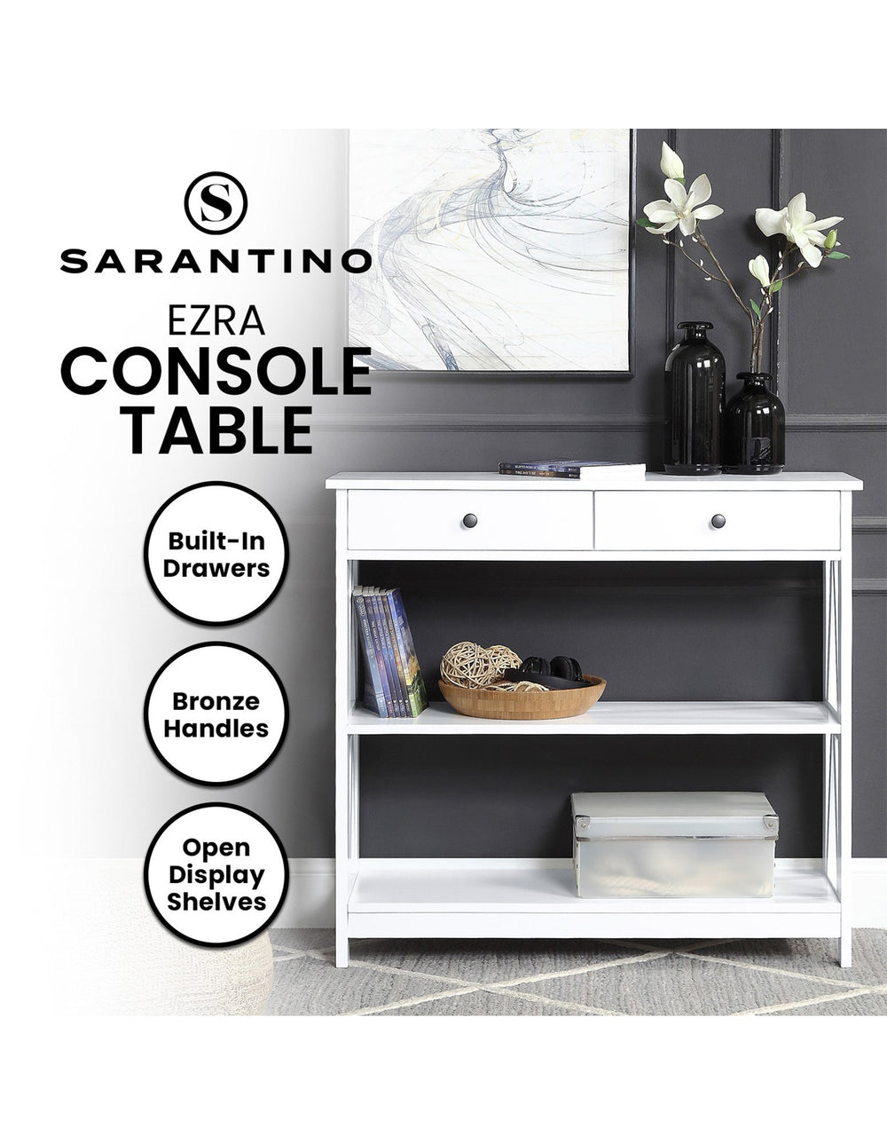 Sarantino Ezra Console Table in White