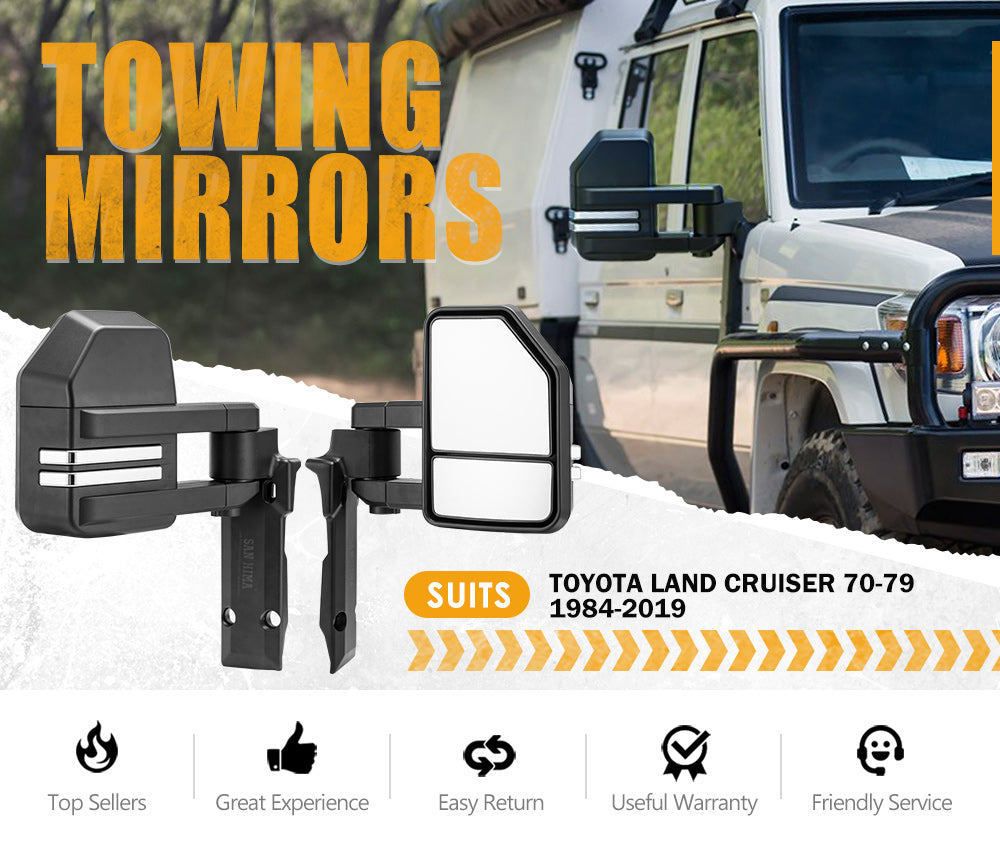 San Hima Extendable Towing Mirrors for Toyota LandCruiser 70 75 76 78 79 Series