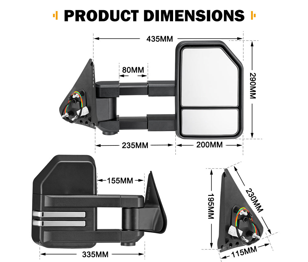 San Hima Extendable Towing Mirrors fit NISSAN PATROL GU/Y61 1997-2016 Black