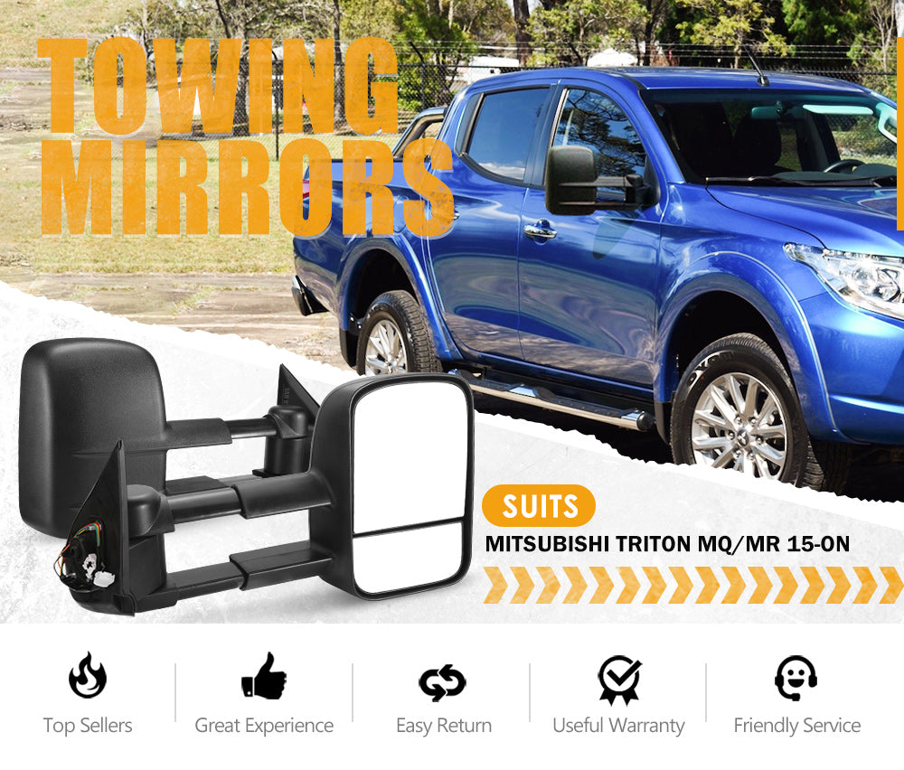 Pair Extendable Towing Side Mirrors suits Mitsubishi Triton MQ/MR 2015 - current