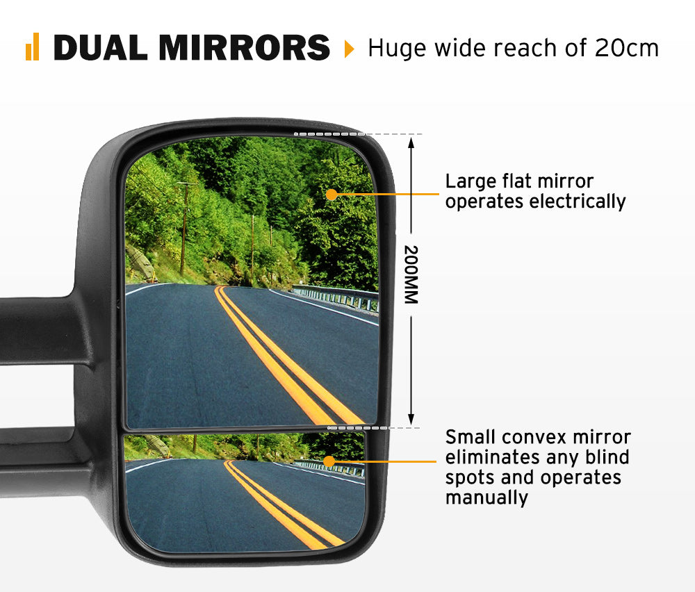 Pair Extendable Towing Side Mirrors suits Mitsubishi Triton MQ/MR 2015 - current