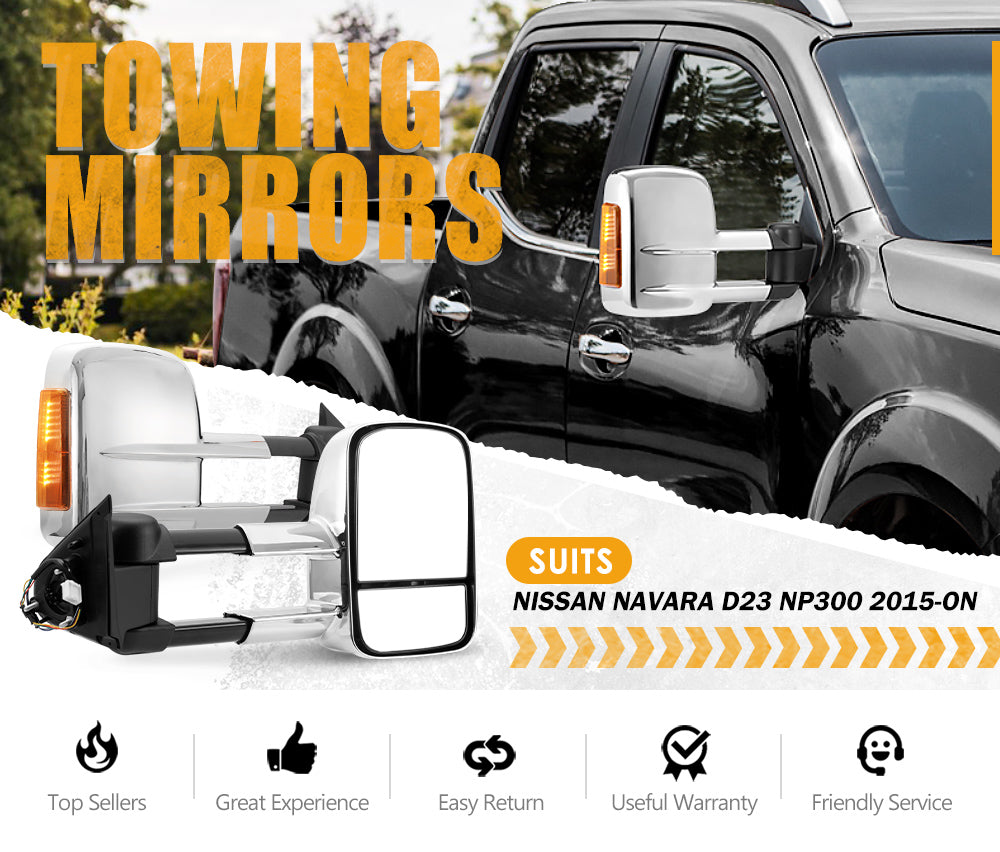 San Hima Extendable Towing Mirrors For Nissan Navara D23 2015-On Chrome