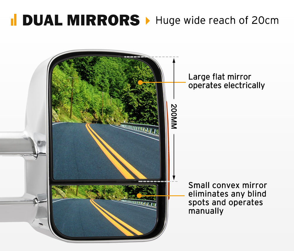 San Hima Extendable Towing Mirrors For Nissan Navara D23 2015-On Chrome