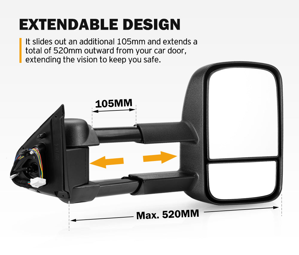 San Hima Extendable Towing Side Mirrors for Nissan Navara D23 NP300 2015-On