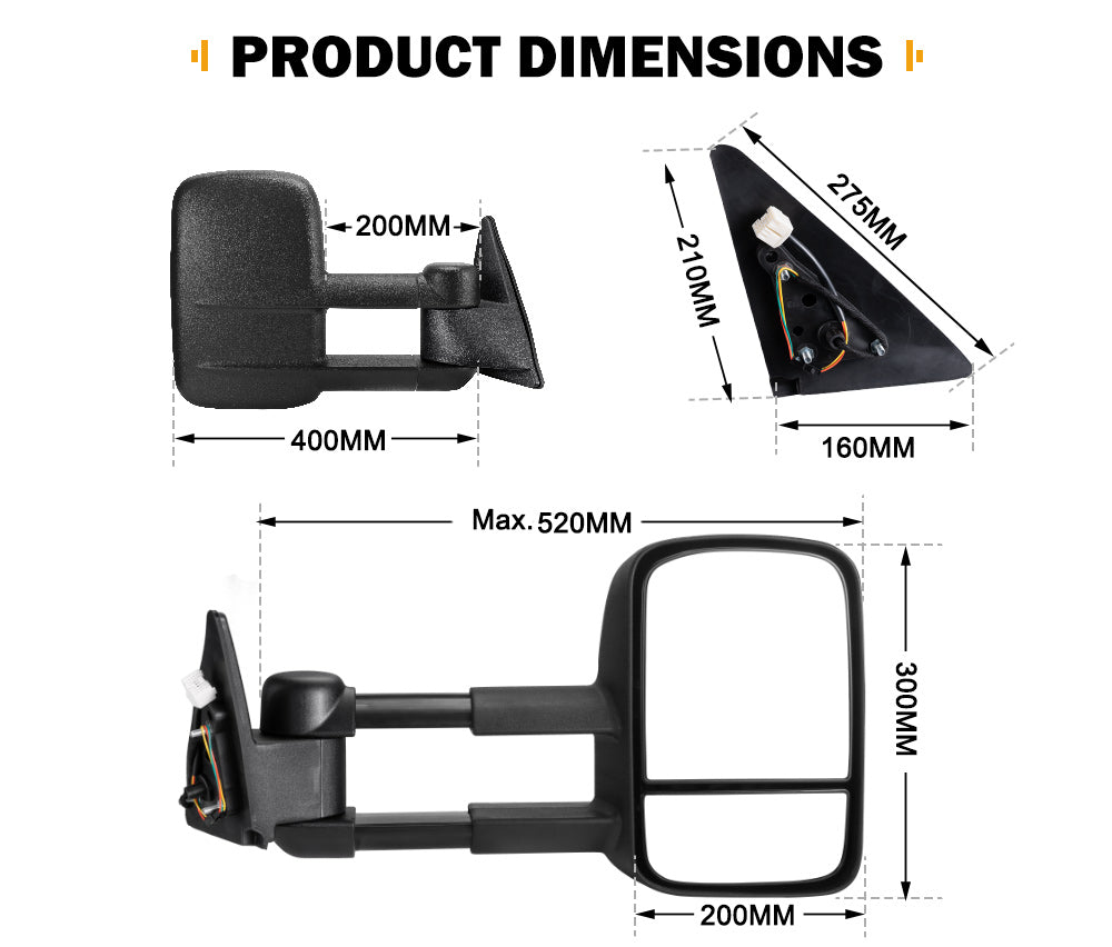 San Hima Pair Extendable Towing Mirrors For Toyota Landcruiser 100 Series 1998-2007 Black