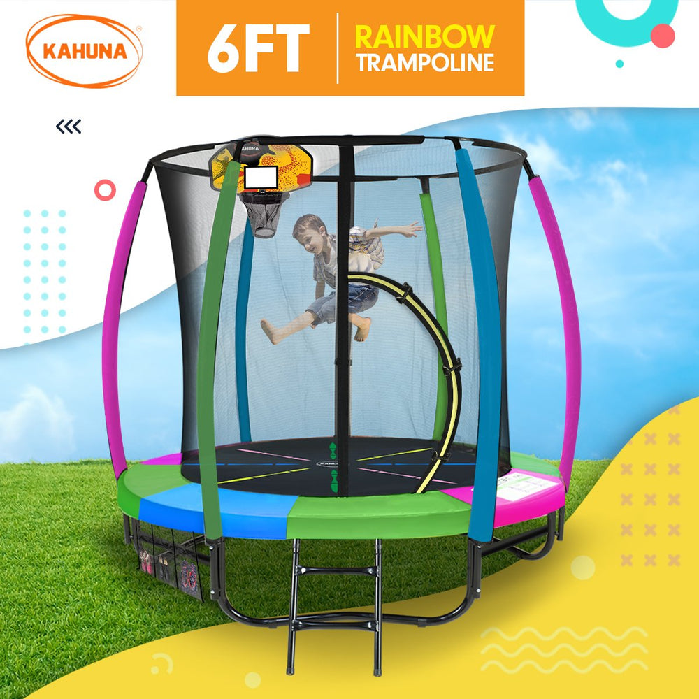 Kahuna 6ft Classic Trampoline with Basketball Set - Rainbow