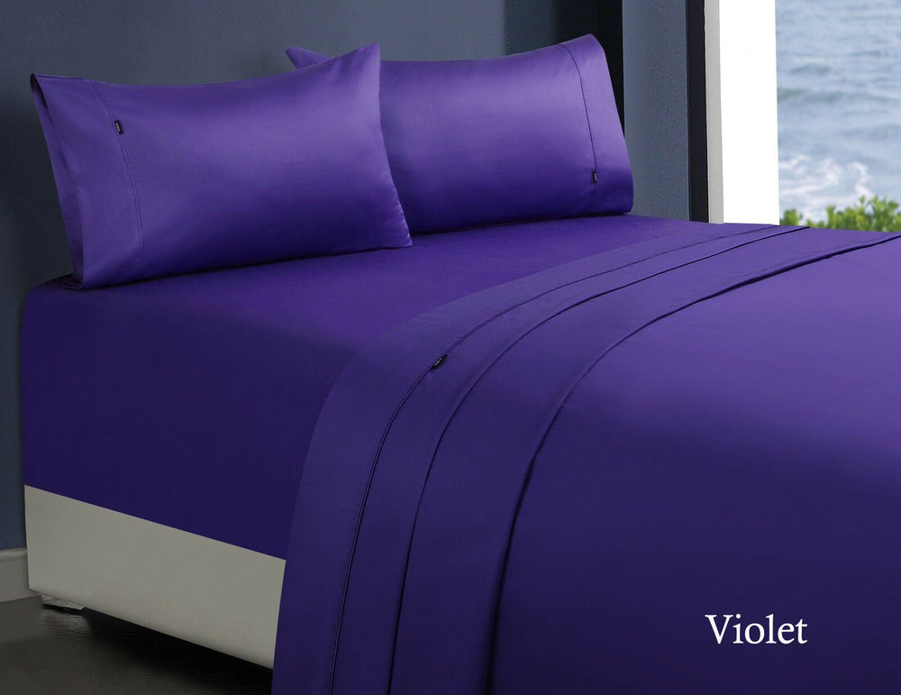 Amor 1000TC 100% Premium Egyptian Cotton Sheet Sets Fitted Flat Sheet Pillowcases Double Violet