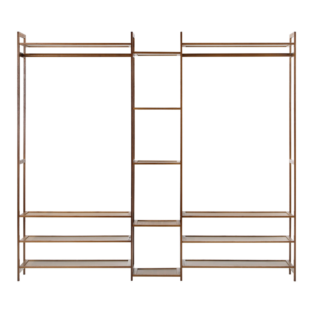 Oikiture Clothes Rack Open Wardrobe Garment Coat Hanging Rail Bamboo 13 Shelves