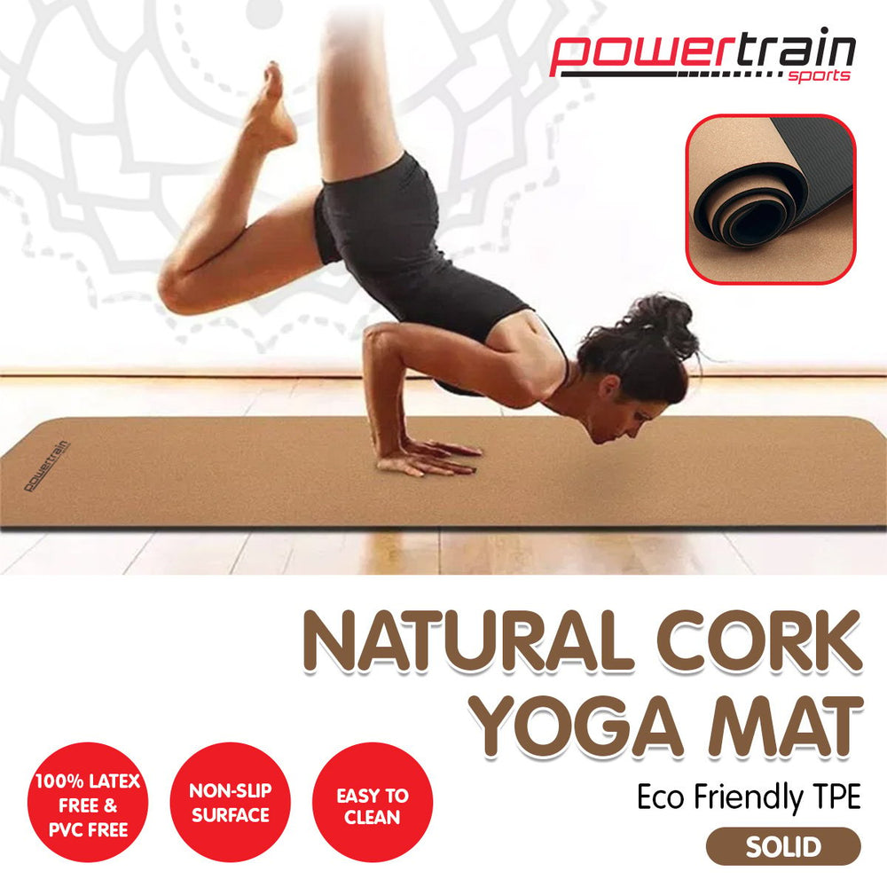 Powertrain Cork yoga mat in plain with hand straps