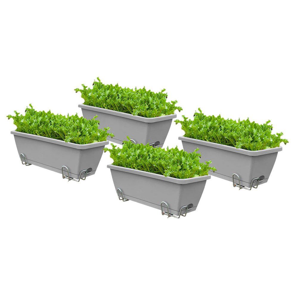 SOGA 49.5cm Gray Rectangular Planter Vegetable Herb Flower Outdoor Plastic Box with Holder Balcony Garden Decor Set of 4