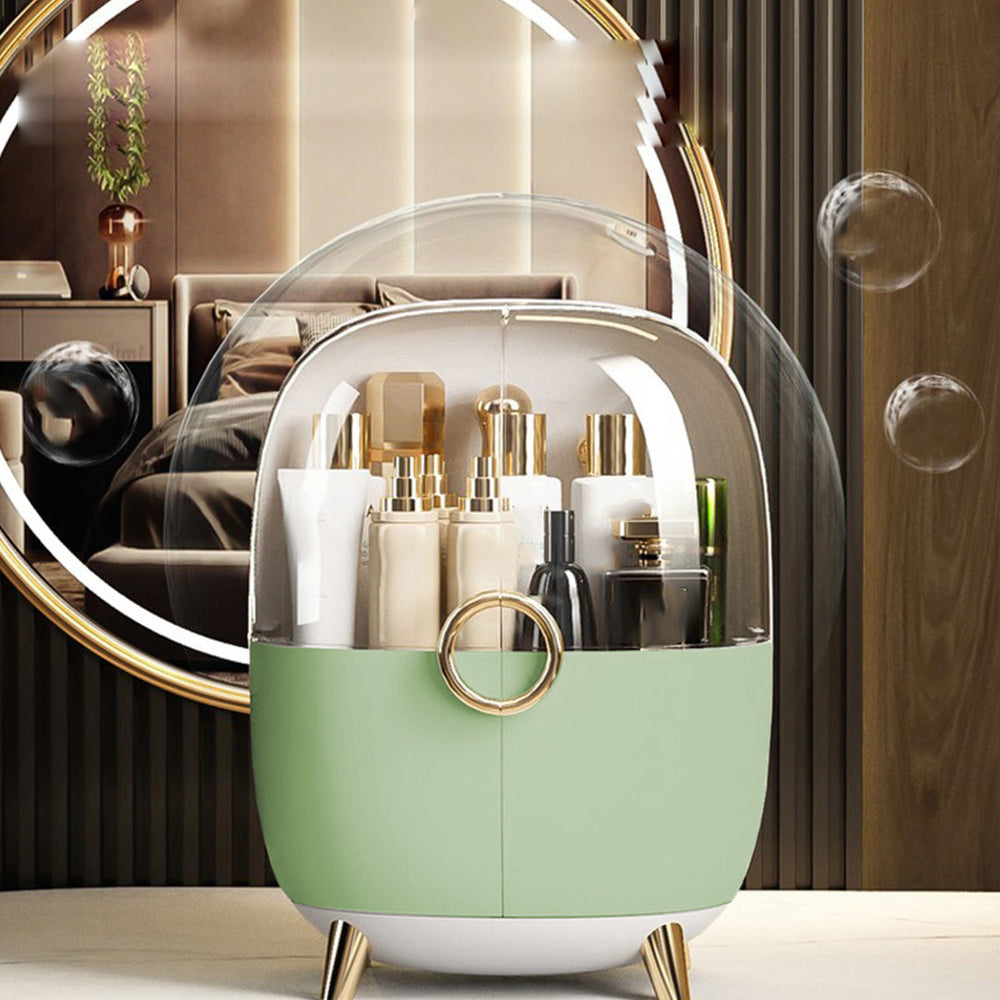 SOGA Green Transparent Countertop Makeup Organiser Cosmetic Storage Waterproof Dustproof Bathroom Skincare Holder with Lid