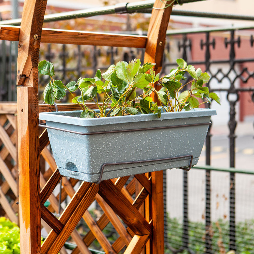 SOGA 49.5cm Blue Rectangular Planter Vegetable Herb Flower Outdoor Plastic Box with Holder Balcony Garden Decor Set of 4