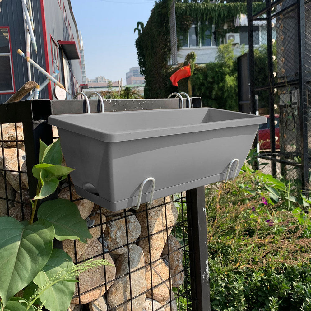 SOGA 49.5cm Gray Rectangular Planter Vegetable Herb Flower Outdoor Plastic Box with Holder Balcony Garden Decor Set of 4