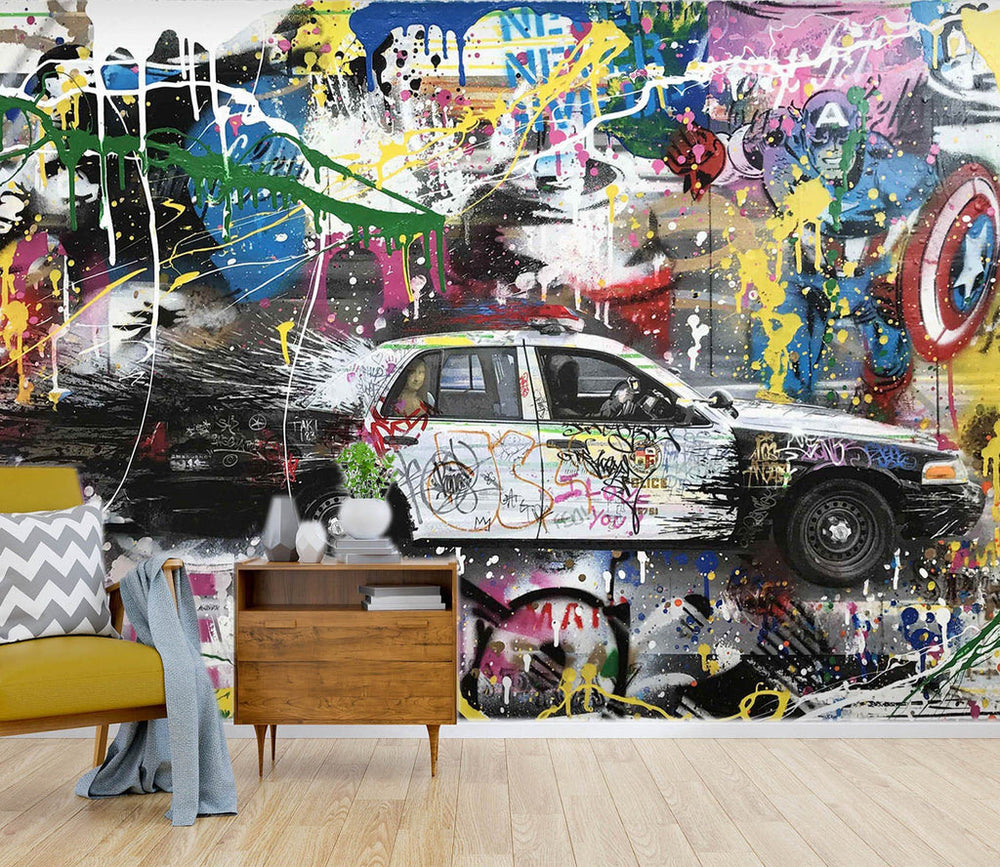 3D Car Graffiti 009 Wallpaper Mural