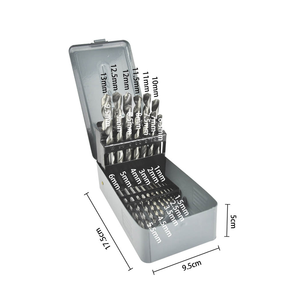 Traderight Drill Bits Set 25Pcs Metric Metal High Speed Steel Case 1-13mm Coated