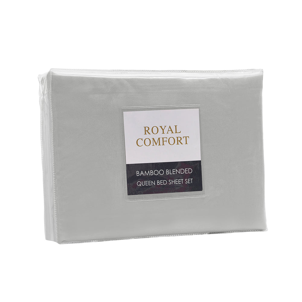 Royal Comfort Bamboo Blended Sheet &amp; Pillowcases Set 1000TC Ultra Soft Bedding Queen Light Grey