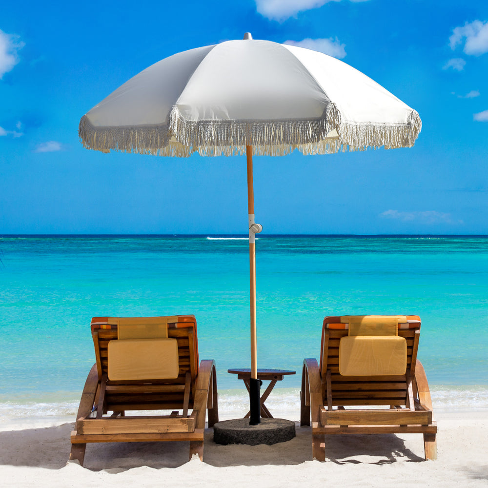 Havana Outdoors Beach Umbrella Portable 2 Metre Fringed Garden Sun Shade Shelter One Size Natural